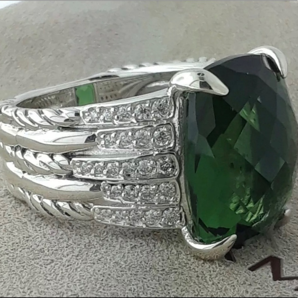 David Yurman SS Prasiolite & Diamond Tide Ring 14mm